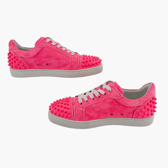 Christian Louboutin Vieira 2 Spike Sneakers Size 40 US 10 Pink Suede Low Top 79 - Picture 10 of 15
